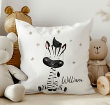 Image of Personalised Kids Zebra print cushion, toddler pillow, nursery decor