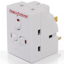 Image of 3 Way Switched Socket Surge Protected Plug Adaptor UK Mains 13A Fused