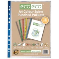 Image of 150 (3 packs) of multipunched FILE POCKETS, - A4, COLOURED SPINE - ecoeco 107