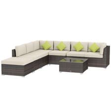 Image of 8 Piece Rattan Corner Sofa Set with Wide & Deep Seat, Assembled Aluminium