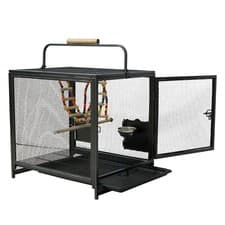 Image of Durable Travel Bird Parrot Carrier Cage Carry Crate with Feeder Bowls Swing Toys