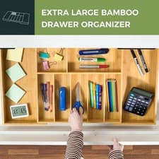Image of VaeFae Bamboo Extra Large Cutlery Drawer Organiser, Expandable Cutlery Tray with