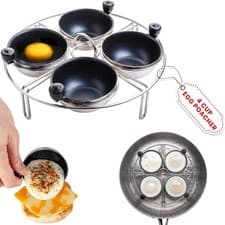 Image of Egg Poacher 4 Cup Insert Rack Stainless Steel Nonstick Poached Egg Cooker 7.25