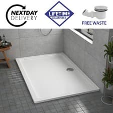 Image of Rectangle Slimline Stone Resin Shower Tray For Shower Enclosure & FREE Waste