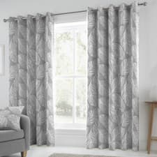 Image of Fusion Matteo Botanical Leaf 100% Cotton Eyelet Lined Curtains Pair Grey