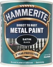 Image of Hammerite Satin Direct To Rust Metal Paint Quick Drying Black - 2.5L