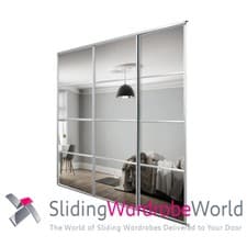 Image of 4 Panel Silver Framed Mirror Sliding Wardrobe Door Kits & Tracks (All sizes)