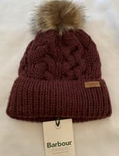 Image of Barbour Womens Penshaw Beanie / Bobble Hat New Bordeaux