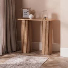 Image of OHS Madison Console Table Ribbed Engineered Wood Entryway Display Unit Decor