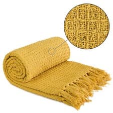 Image of Throw Blanket for Sofas Bed Runner Honeycomb Waffle Soft Cotton Honeycomb