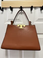 Image of Tory Burch Eleanor Large Satchel Camel Leather & Suede Side Gussets BNWT