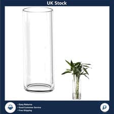 Image of Modern Elegant Clear Glass Cylinder Flower Vase, Heavy Duty, 30cm x 10cm