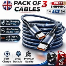 Image of Type C to Type C Cable PD 100W Fast Charger Long Braided Alloy USB-C Lead 2M 3M