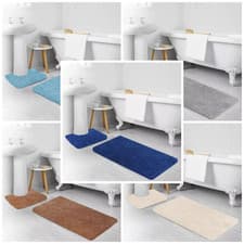 Image of 2 Piece Loop Bath Mat Set Ultra Soft Non Slip Bathroom Rug & Toilet Pedestal Mat