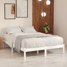Image of WALPLUS White Solid Wood Bed Frame Without Mattress Super King Size Base
