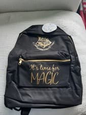 Image of Harry Potter Backpack Hogwarts Crest School Bag Kids Black Gold BNWT
