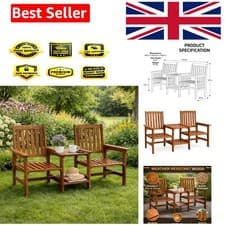 Image of Jack and Jill 2 Seater Wooden Garden Bench with Central Table - Natural Acaci...