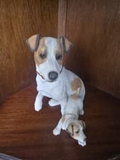Image of Vintage Country Artists Jack Russell With Puppy Figurine 9" Hand Painted Dog