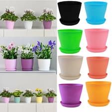 Image of PLANT FLOWER POT PLASTIC 9 COLORS 5 SIZES GLOS POTS PLANTER SAUCER TRAY DECOR UK