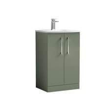 Image of Nuie Arno Satin Green 500mm 2 Door Vanity Unit and Curved Ceramic Basin - ARN801