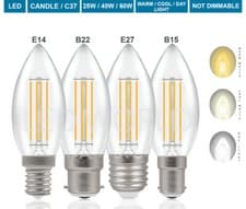 Image of LED Filament Candle Bulb 25W 40W SES E14 B22 E27 B15 Warm White Beautiful Light