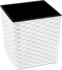 Image of Square Rattan Plant Pot with Insert Wicker Planter Black Grey Brown Indoor Outdo