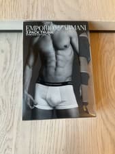 Image of Emporio Armani 3 Pack Trunks - Stretch Cotton -Black/Grey Waistband Large BNWT
