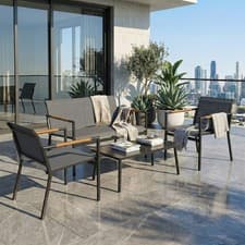 Image of 4 Seater Metal Garden Furniture Set with Loveseat, Armchairs, Table, Grey