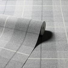 Image of Hessian Country Tartan Check Textured Pale Grey 294901 Arthouse Wallpaper