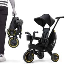 Image of DOONA Liki Baby Trike S5 - Midnight Foldable Toddler Tricycle - Parent handle