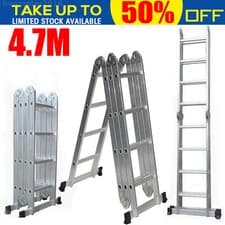 Image of 4.7M 14 in 1 Aluminium Folding Ladder Multi Position Purpose Platform Step EN131