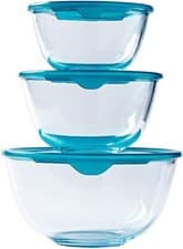 Image of Pyrex Prep & Store Set of 3 Heavy Duty Glass Bowls with Lid 0.5L - 1L - 2L - BPA