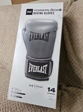Image of 14 oz Everlast Powerlock Sparring Boxing Training Gloves Grey / Black Adults New