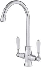Image of Kitchen Mixer Tap White Ceramic Dual Lever Chrome Swivel Spout Monobloc