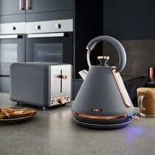 Image of NEW Tower Cavaletto 1.7L Pyramid Kettle & 2 Slice Toaster Set in Grey/Rose Gold