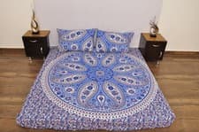 Image of Blue White Paisley Boho King Duvet Set Cotton Mandala Quilt 92x84 + 2 Cases