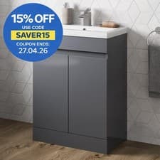 Image of Bathroom Vanity Unit Freestanding Basin Sink Cabinet Furniture Gloss Grey 600mm