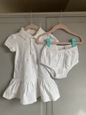 Image of Ralph Lauren Baby Girl Polo Shirt Dress White & Pink All Over Pony 18 Months