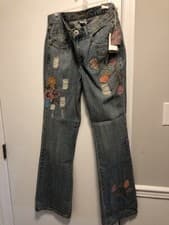 Image of Z Cavaricci Authentic Vintage Flare Jeans Floral Patches Hippie Women’s Size 10