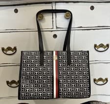 Image of New Tommy Hilfiger Black and White Monogram Shoulder Bag Tote Purse