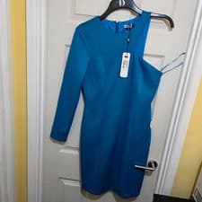 Image of One Sleeve UK Size 12 Bodycon Mini Dress in Blue Chi Chi London
