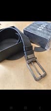 Image of Hugo Boss Leather Belt Set Double Sided Black Silver Buckle