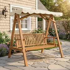 Image of 2 Seater Wooden Wood Garden Swing Chair Seat Hammock Bench Furniture Lounger New