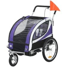 Image of HOMCOM 2 Seat Child Bike Trailer, Baby Bicycle Trailer for 2 Kids, Purple