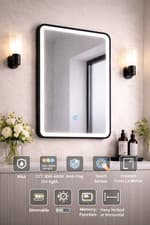 Image of Rectangular LED Mirror Tri-Light Bathroom Demister Mains Matt Black 500x700mm