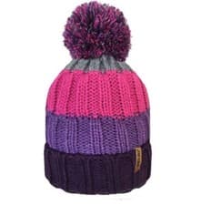 Image of LADIES STRIPED CABLE KNIT WINTER POM POM BOBBLE BEANIE HAT FUR FLEECE LINING NEW