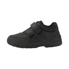 Image of Kickers Boys School Shoes Junior Infants Stomper Mid Black Trainer Double Strap