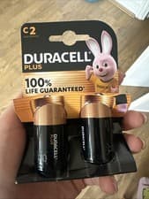 Image of Duracell Plus C 1.5V LR14/MN1400 Alkaline Battery 100 % LIFE ( Pack of 2 )
