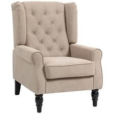 Image of Accent Armchair Home Furniture Retro Tufted Club Wood Fabric Seat Beige