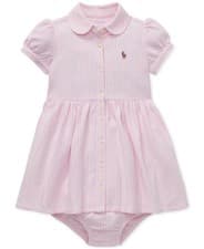 Image of Ralph Lauren Polo Knit Mesh Oxford Dress Shirtdress & Bloomer Baby Size 12M